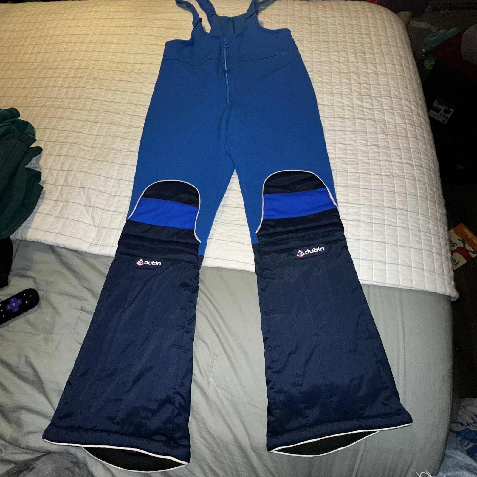 Dubin Vintage Blue Ski Bibs Made in Italy Wool Blend Snow Pants Mens Size 50 IT