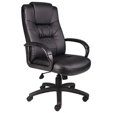 High Back Executive Office Chair with Arms Leather Black