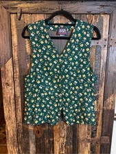VTG 90s Hook Sport Green Floral Rayon Vest L Made in USA Cottage prairie