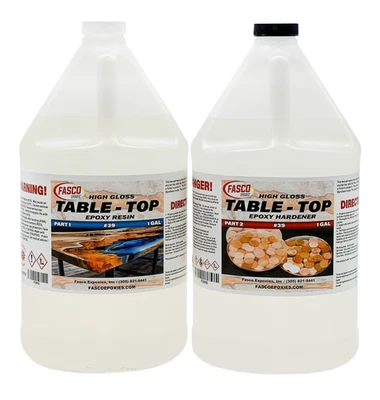 FASCO EPOXIES Crystal Clear Table Top & Bar Top UV Resistant Epoxy Coating - 1/2 gallon kit