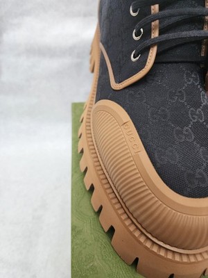 Gucci Black Canvas and Tan Lug-Sole Men’s Combat Boots Never too old for this type of music box. #GUCCI GG Canvas  main image 2