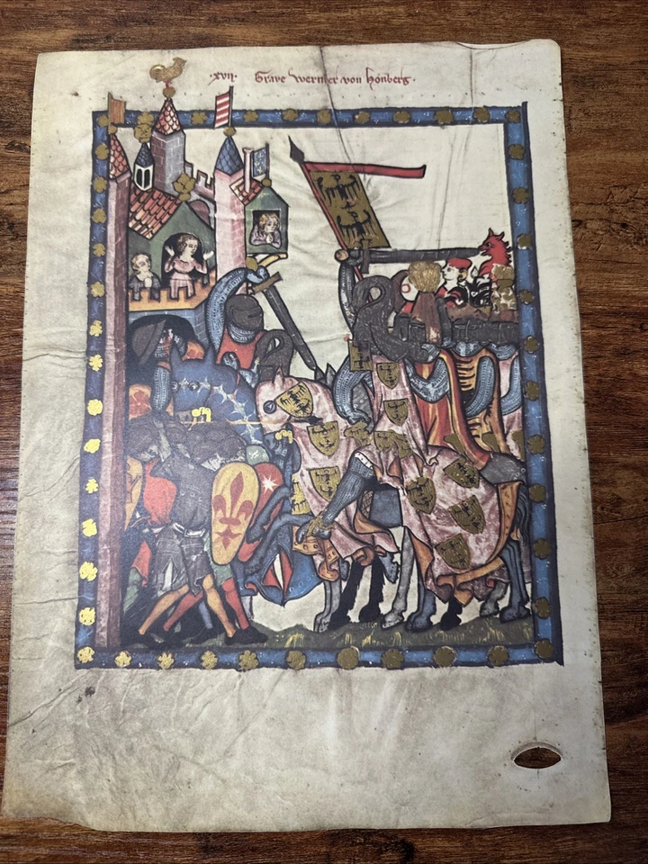 Lote De 12 Impresión De Arte Medieval Ilustración Tinte A Mano Códice Manesse De Colección Foto 2 de 4