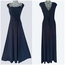 Monsoon navy embellished collar evening occasion long wrap style dress 10