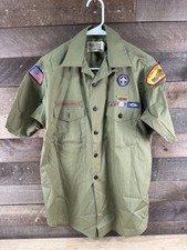 Vintage Boy Scouts Of America Uniform Green Button Up Shirt With Patches