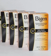 Bigen Hair Color 57 Dark Brown Permanent Powder Plastic Bottle 0.21 oz Lot of 4