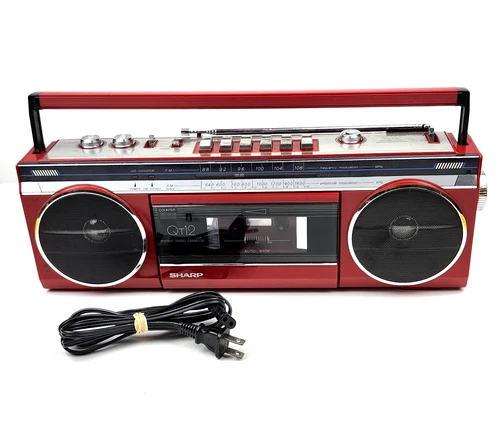 Vintage Sharp QT-12R Red Portable Stereo Radio Cassette BoomBox QT12 Japan