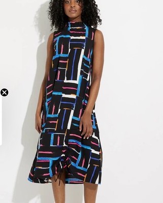 NWT Joseph Ribkoff Stand Collar Midi Shift Dress SZ-10 Multi Color Abstract $229