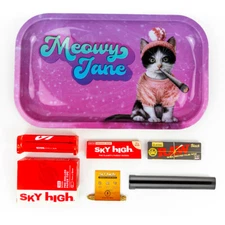 Metal Rolling Tray Meowy Jane Combo Bundle Kit RAW, SKY HIGH Gift Pack #8