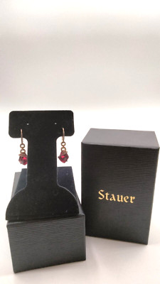 14K Stauer Ohrringe roter Helenit & weißer Topas 925 Silber mit Gelbgold überzogen