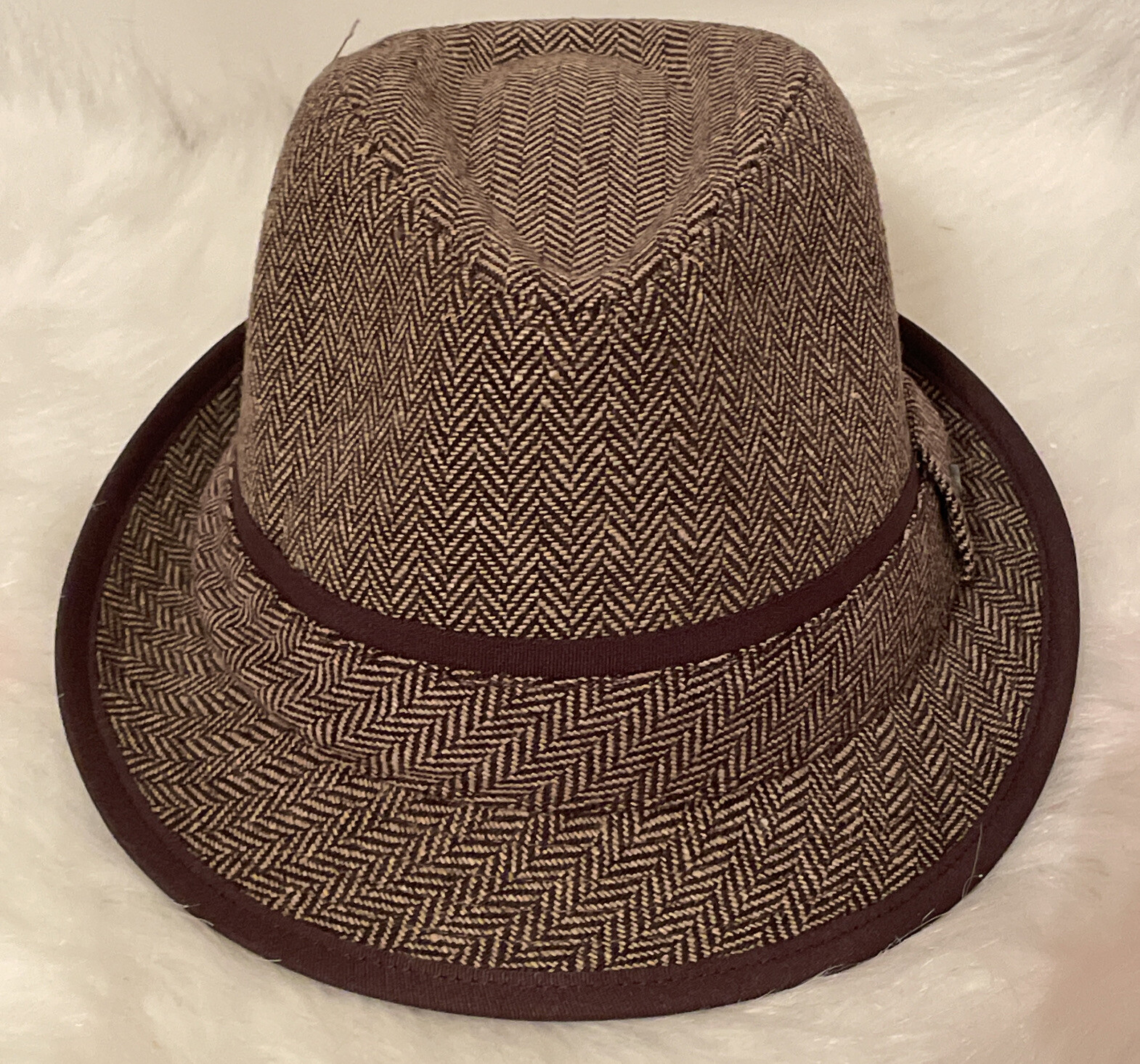 Stetson Fedora Hat Brown Herringbone Men's Size Large Gem