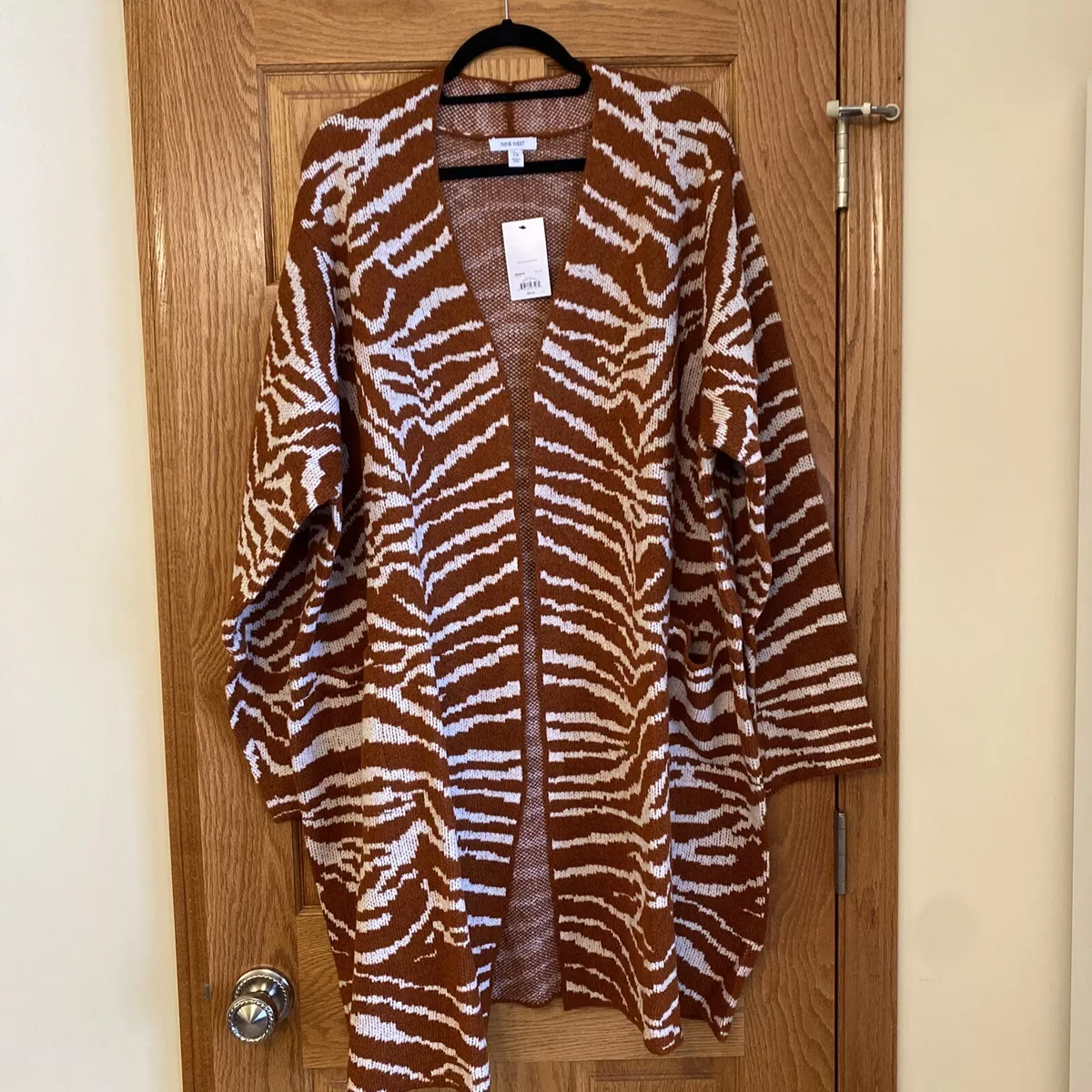 Nine West Women's Jacquard Sweater Car Coat Plus Size 5X Orange Zebra | eBay