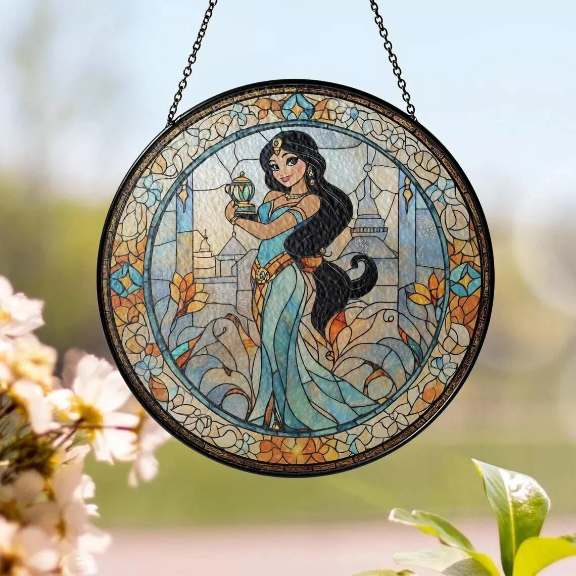 Jasmine Princess Aladdin Stained Glass Suncatcher Window Hanging Decor