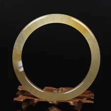 62mm Certified Grade A 100% Natural White Brown Icy Jade Bangle Bracelet 85273