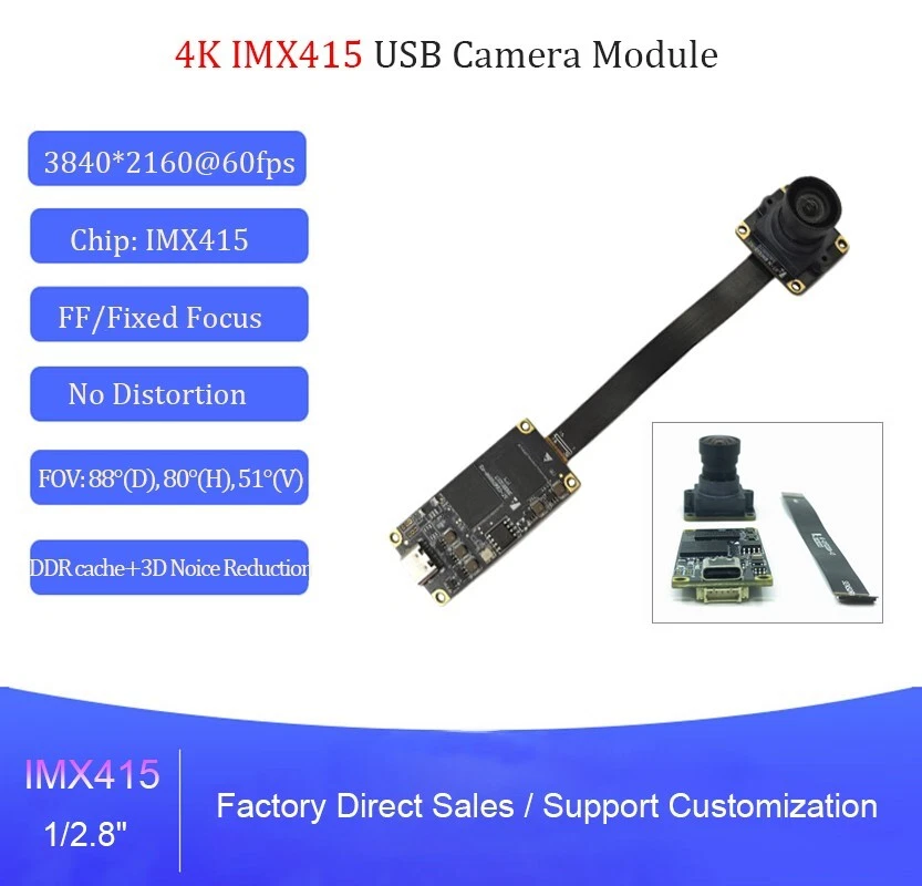 8MP IMX415 USB Kamera Modul 80 Grad keine Verzerrung FF 60fps 4K UVC Video Webcam