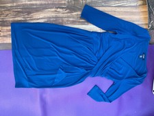 Chaps Dress Women S Blue 3/4 Sleeve Stretch No Iron Faux Wrap Classic Career