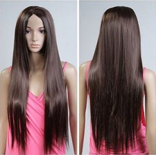 Hot Sell Long Brown Straight Parted Bangs Women Lady Cosplay Hair Wig Wigs  Cap