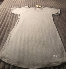 MICHAEL KORS  HEATHER  GRAY LOGO STUDDED SS T-SHIRT DRESS SZ MEDIUM NWT