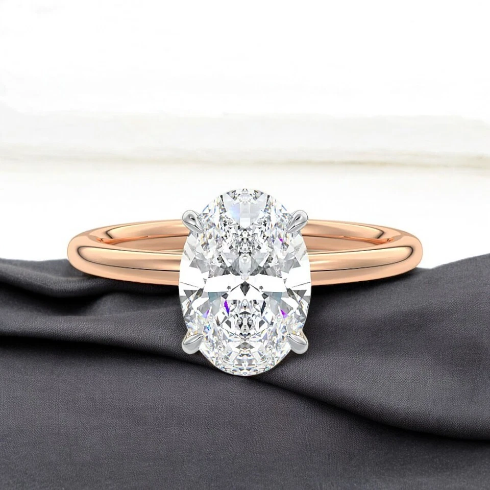 Women Diamond Wedding Ring Lab Grown Oval 2 Carat IGI Certified 14k Rose Gold - Image 2 of 4