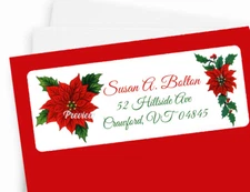 Poinsettia Floral Holiday Christmas Personalized Return Address Labels