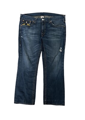 True Religion Straight Leg Jeans Gold Horseshoe Embroidery Back Flap Size 40 x29