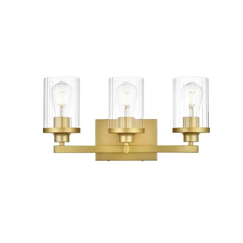 Living District Saanvi 3-Light Iron & Glass Bath Sconce in Brass/Clear - Picture 2 of 5