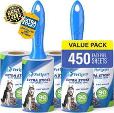Extra Sticky Lint Roller 450 Sheets Mega Set for Pet Hair Removal Dog Cat Fur