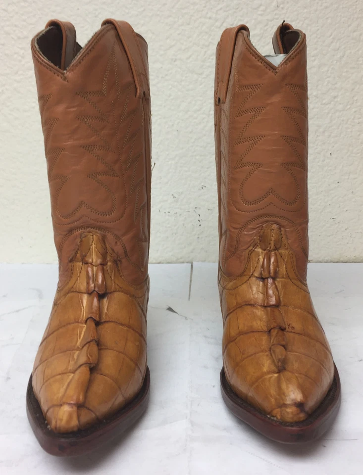 Botas vaqueras occidentales cola de piel de cocodrilo real coñac para niños jóvenes niños talla 10 Foto 4 de 4