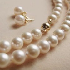 16" 18" 24" 8mm White Shell Pearl Round Beads Necklace Earrings Set AAA