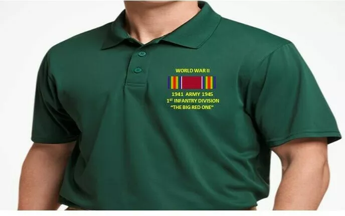 WORLD WAR II RIBBON 1ST INFANTRY DIVISION*EMBROIDERED POLO SHIRT/SWEAT/JACKET.