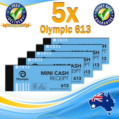 5x Olympic 613 Cash Receipt Book 100 LEAF Duplicate 125x50mm Quick Postage