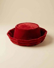 Vintage Red Velvet Brimmed Pillbox Hat 1960s Sculptural Cocktail Hat Women's