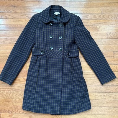 VTG Women Plaid Wool Blend Double Breasted Belted Coat Jacket S Cozy Winter Y2K