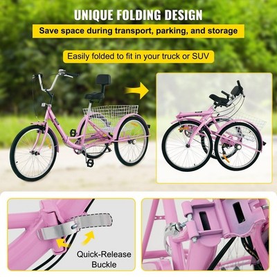 26'' 7-Speed Foldable Tricycle & Lightweight Three Wheel Bike for