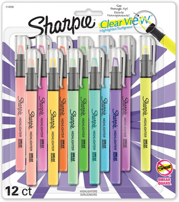 Clear View Highlighters, with See-Through Chisel Tip, Assorted Colors, 12 Count