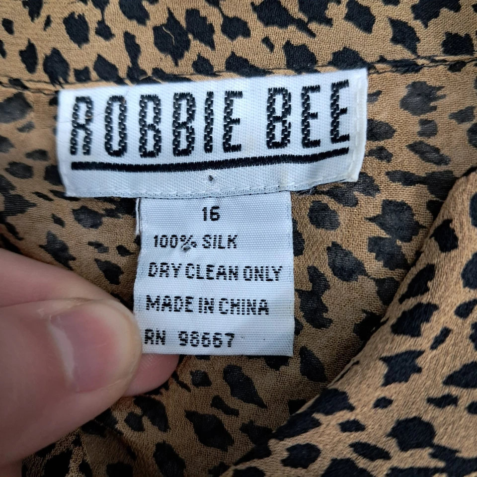 Robbie Bee Women's Long Button Up Dress 100% Silk Animal Print Brown 16 - Image 3 of 4