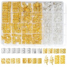 220 Pcs Hair Jewelry for Braids Gold Silver Dreadlock Cuffs Rings Clips Set