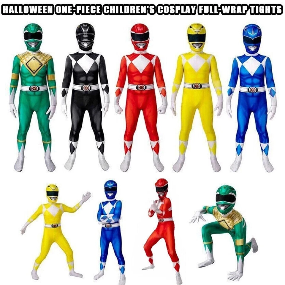 Kids Boy Ranger Morphsuits Mighty Morphin Power Rangers Costume Jumpsuit Xmas UK - Image 4 of 4