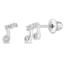 Musical Notes Kids / Children's / Girls Earrings Screw Back - Sterling Silver