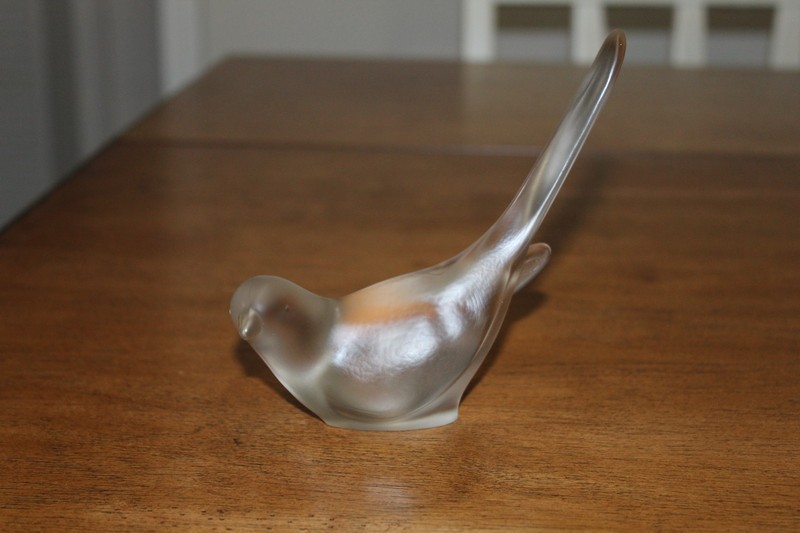 Fenton Satin Frosted Clear Art Glass Bird of Happiness Dove Long Tail Figurine