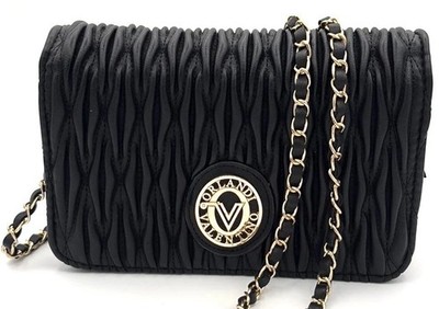 New VALENTINO ORLANDI Wavy Quilted Black Crossbody Gold Chain