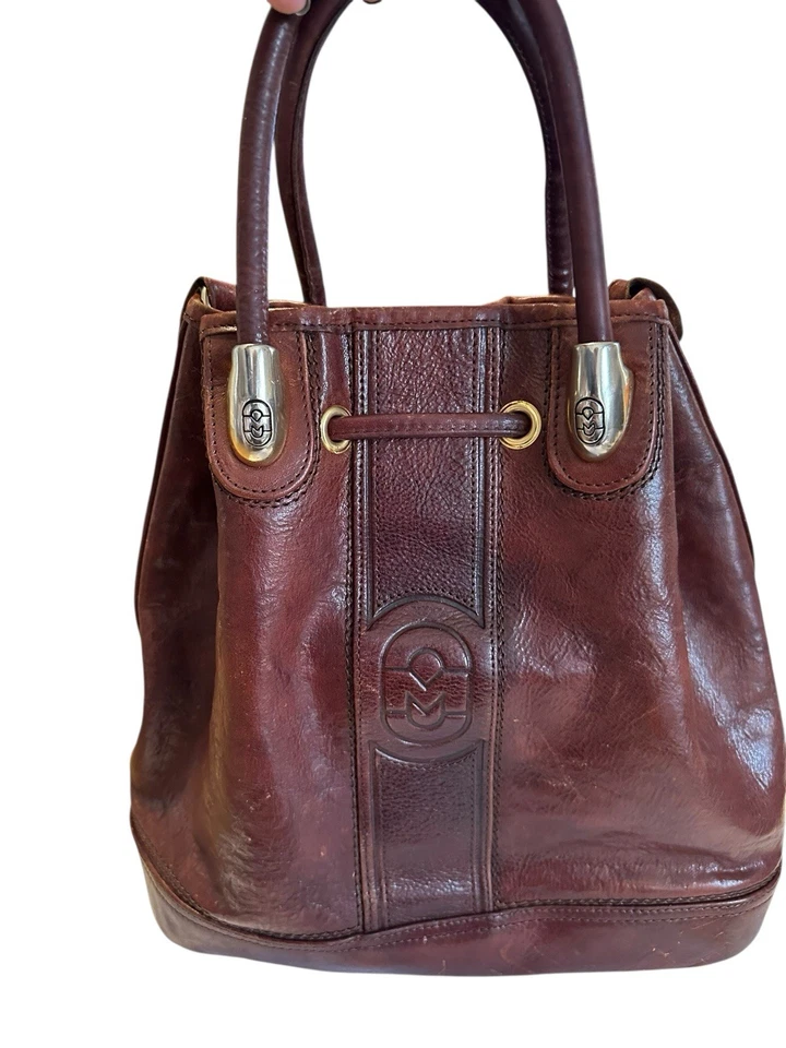 Bolsa grande vintage Marino Orlandi couro marrom estilo balde cordão em excelente estado usado - Imagem 2 de 4