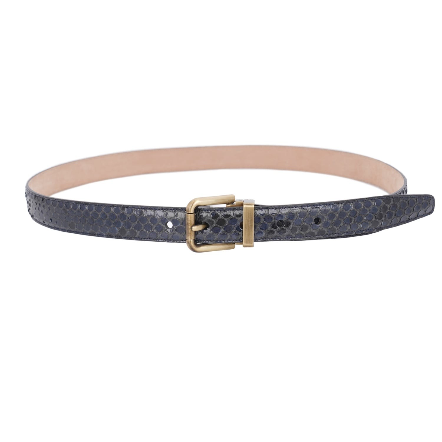 DOLCE & GABBANA Metal Buckle Snake Leather Belt Antique Gold Blue 95 38