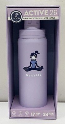 LIFE IS GOOD Active 26 oz Stainless Steel BOTTLE Thermos YOGA NAMASTE
