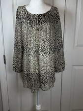 Chico  s Sheer Leopard Print Tunic Blouse Size 2 Large Business Casual Office