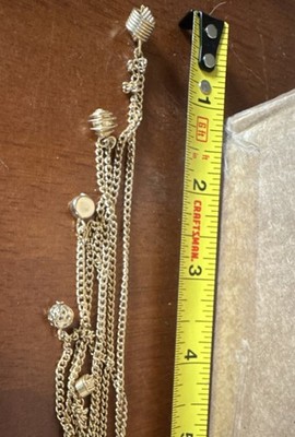 Gold Tone Layered Chain Necklace Cable Pendant Spring Ring Closure 13 in