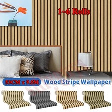 Wooden Slat Panelling Wallpaper DIY 3D Wood Panel Effect Stripes Wall Paper Roll