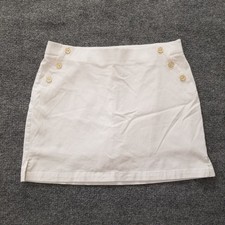 Rafaella Women Skorts XL 36 Solid White Elastic Waistband Stretch Button Decor