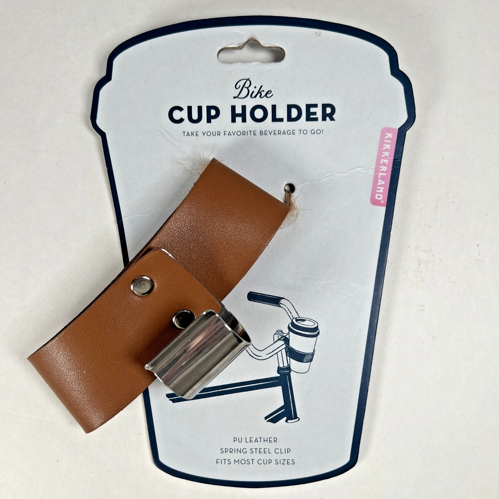Kikkerland Leather Bike Cup Holder w/Metal Clip *NEW*