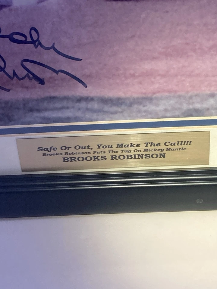 Baltimore Orioles HOF Brooks Robinson Autographed Mickey Mantle Tag 14x11 Framed - Image 3 of 4