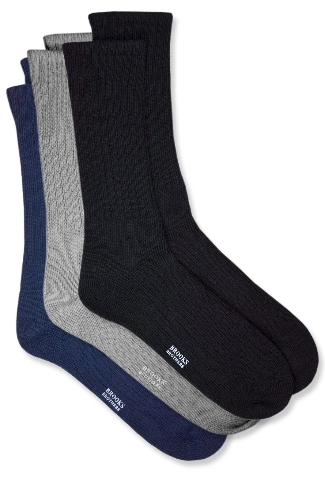 Brooks Brothers Mens Black Grey Blu Ribbed Soft Cotton 3 Pack Socks 7-13 BB-3075